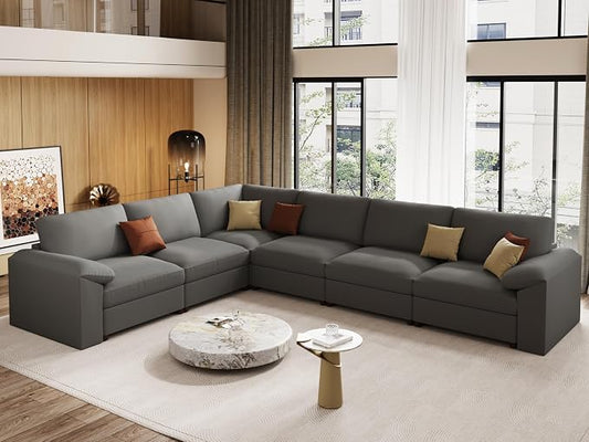 EASE MOOSE Leather Sectional Couch, Oversized Modular Sectional Sofas, Wide Deep Seat Modular Couch, Scratch Resistant Faux Leather Material, L Shaped Sofa for Big Spaces Living Room, Grey