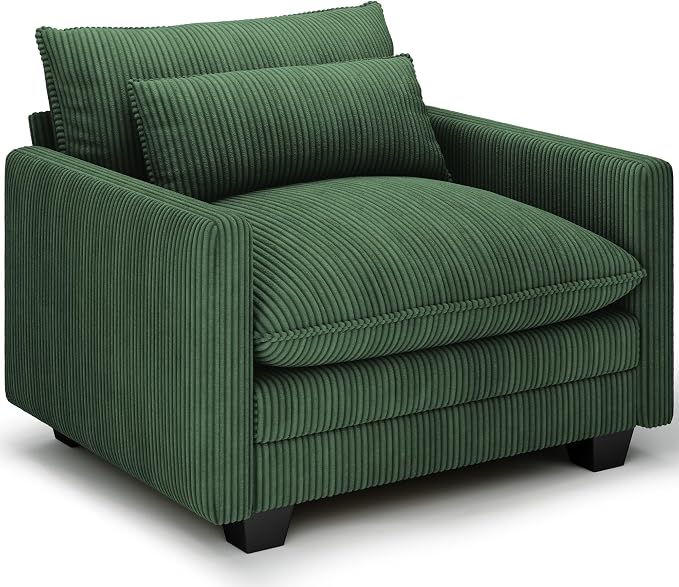 Gizoon Cloud Accent Chair with Washable Cover, Corduroy Single Sofa Chair with Comfy Deep Seat, Modern Armchair with Pillow for Living Room Bedroom, Green