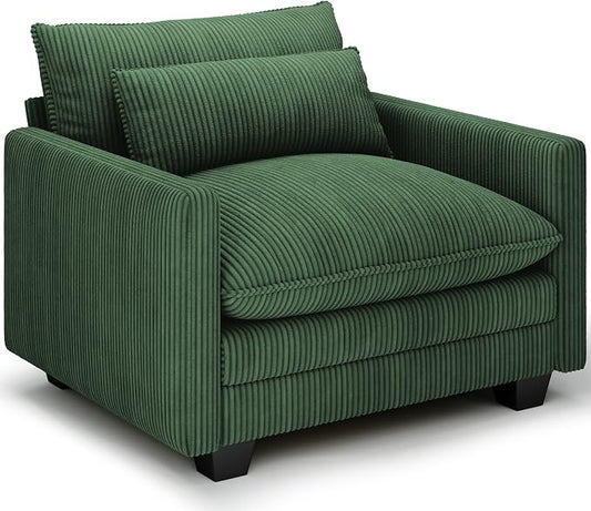 Gizoon Cloud Accent Chair with Washable Cover, Corduroy Single Sofa Chair with Comfy Deep Seat, Modern Armchair with Pillow for Living Room Bedroom, Green