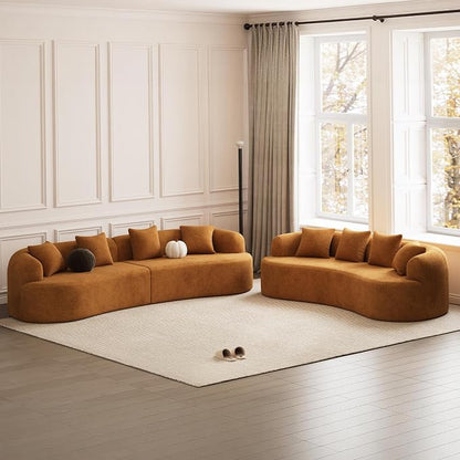 114" Curved Sofa for Living Room, Modern Chenille Cloud Couch Sofa, Luxury Plush Extra Deep 4-Seater Oversized Boucle Couch for Small Spaces, Apartment‌, No Assembly Required, Orange