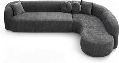 Curved Sectional Sofa with Chaise, 128" Oversized Cloud Couch, Chenille Fabric, High-Density Foam, Deep Seating, No Assembly, L-Shaped Sectional, Modern Living Room Sofa, Gray+Charcoal