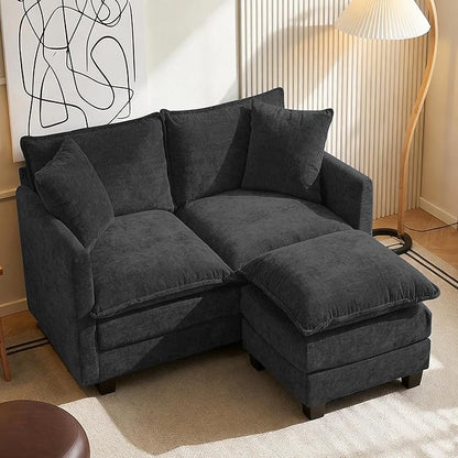 52'' Loveseat Sofa with Ottoman, Modern Cloud Sofa Couch with 27" Deep Seat Comfy Chenille Small Couch for Small Spaces, Apartment, Studio, Bedroom, Living Room