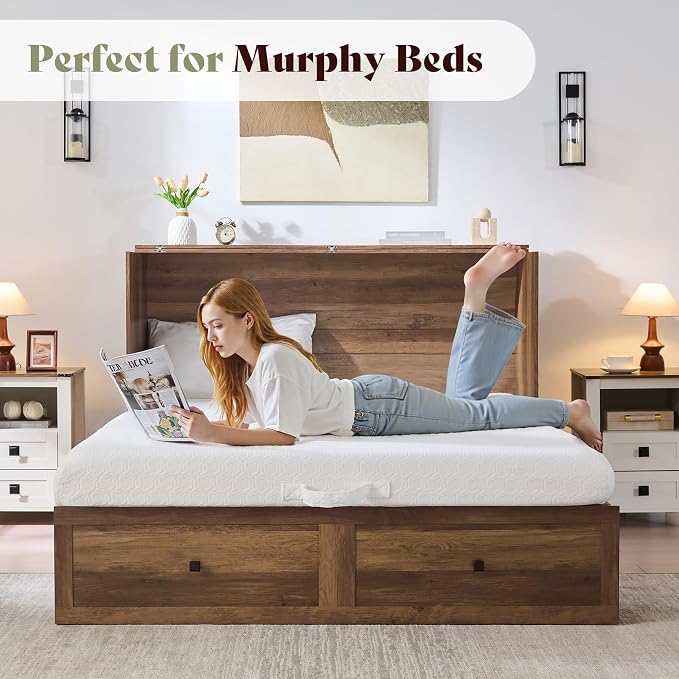 AMERLIFE 6-Inch Full Tri-Fold Memory Foam Mattress, Cooling Gel Foldable Guest Bed with Washable Cover, Space-Saving Mattress for Murphy Bed, Home Use, White