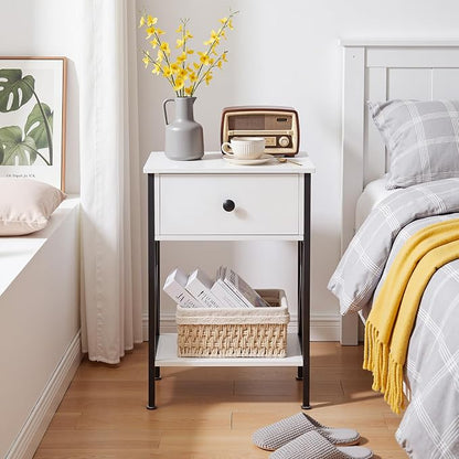 VECELO Nightstand,Modern Bedside End Table, Night Stand with Drawer and Storage Shelf for Living Room Bedroom, Industrial Metal Frame