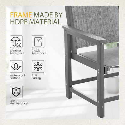 UDPATIO HDPE Patio Dining Chairs Set for 4 with Teslin Fabric - Heavy Duty Outdoor Chairs for Poolside, Deck, Garden, Backyard - All-Weather Resistant Seating,Light-Grey