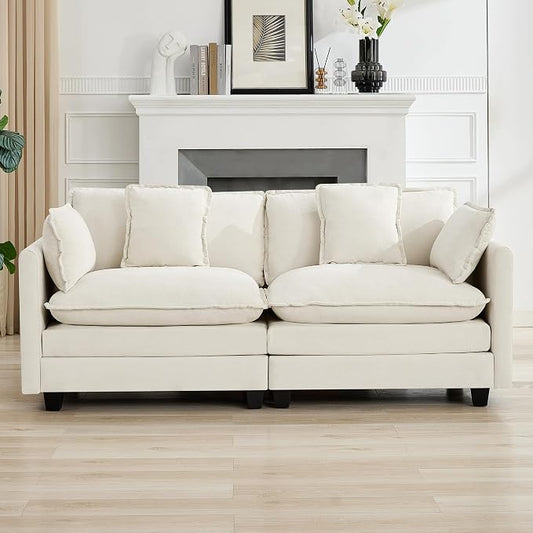 76" Cloud Loveseat Sofa, Modular Sectional Couch with Deep Seats and Double-Layer Thick Cushions, Chenille Upholstered 2-Seat Sofa for Living Room Apartment, Beige
