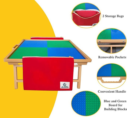 Large Foldable Building Block Table for Kids – Durable Faux-Wood, Includes Storage, Portable Play Desk