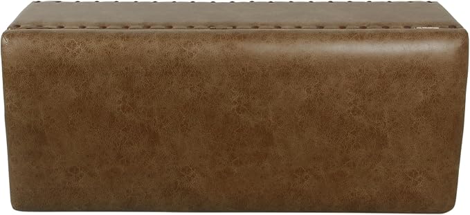 HomePop Large Storage Bench with Nailhead Trim - Distressed Brown Faux Leather