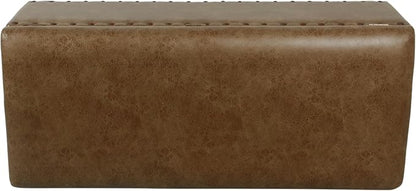 HomePop Large Storage Bench with Nailhead Trim - Distressed Brown Faux Leather