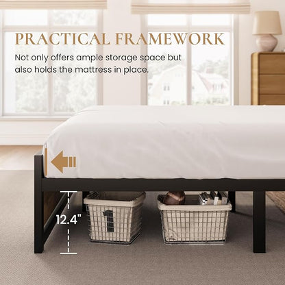 SHA CERLIN Heavy Duty Queen Size Bed Frame with Modern Headboard，Brown | Platform Metal Base with Square Footboard and 13 Strong Slats Support, No Box Spring Needed