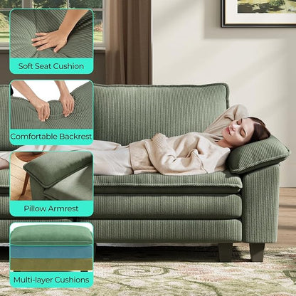 LINSY HOME 90" Modular Cloud Love Seat Sofa, Corduroy Soft Sectional Couch, Modern Comfy Love Seat, Perfect for Living Room, Apartment, Office, Green