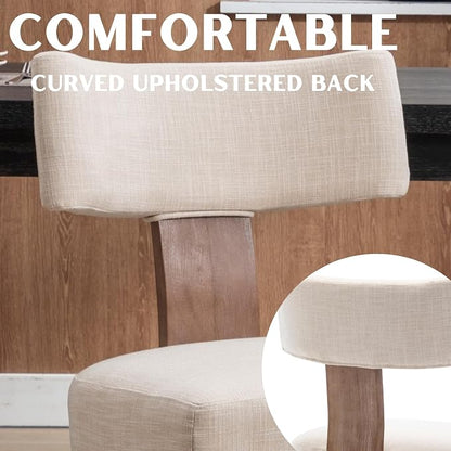RIVOVA Mid Century Modern Dining Chairs Set of 4 Upholstered Linen Fabric Dining Chairs Curved Backrest Farmhouse Dining Room Chairs Kitchen Chairs with Wood Legs, Beige