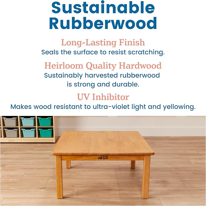 ECR4Kids 30in x 30in Square Hardwood Table with 14in Legs, Kids Furniture, Honey