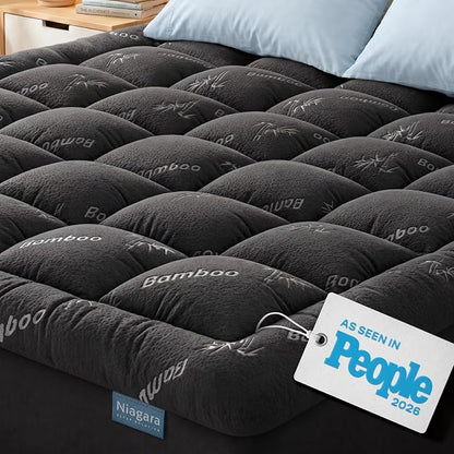 Niagara Sleep Solution Ultra Soft Twin Size Mattress Topper - Rayon Derived from Bamboo Pillow Top Mattress Pad for Back Pain Relief - Naturally Cooling for Hot Sleepers, Dark Gray