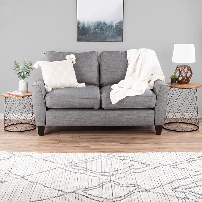 End Tables Set of 2 - Nesting Tables with Removable Wood Tops and Metal Basket Bases for Blanket Storage - Round Side Furniture for Living Room, Bedroom, or Home Office by Lavish Home (Brown)