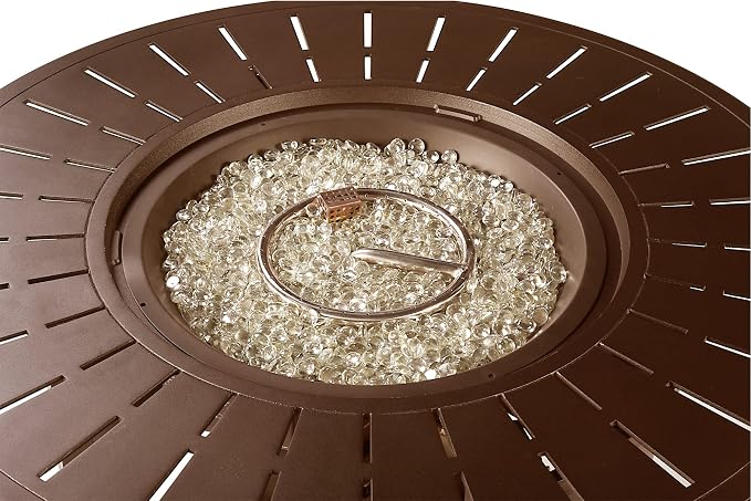 Oakland Living Round 44 in. x 44 in. Aluminum Propane Fire Pit Table with Glass Beads, Two Covers, Lid, 57,000 BTUs in Brown Finish
