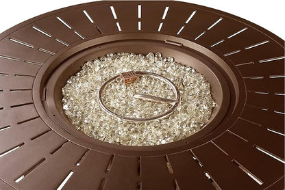 Oakland Living Round 44 in. x 44 in. Aluminum Propane Fire Pit Table with Glass Beads, Two Covers, Lid, 57,000 BTUs in Brown Finish