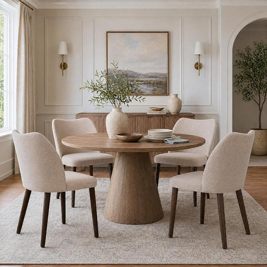 COLAMY Upholstered Dining Chairs Set of 4, Modern Kitchen & Dining Room Chairs with Curved Back, Fabric Padded Seat and Solid Wood Legs, Side Chairs for Restaurant, Cafe & Home, Camel