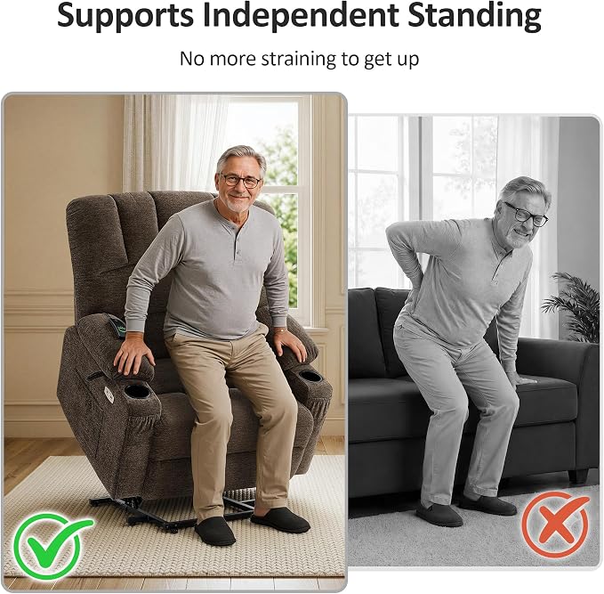 MCombo Power Lift Recliner Chair for Elderly, Lift Chair with Heat and Massage, Extra Wide Lift Recliner for Big People, Fabric R7096 (Medium-Wide, Coffee)