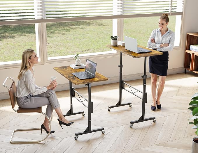 HOMIDEC Standing Desk, 32 Inch Portable Small Desk Adjustable Height, Rolling Home Office Desks with Wheels, Sit Stand Desk for Bedroom Walking Pad Home Office Small Space, Rustic