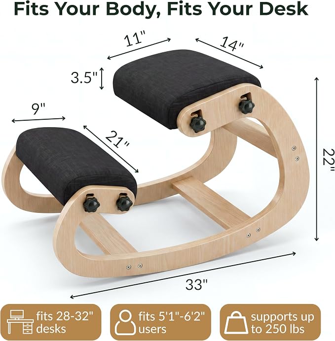 NYPOT Ergonomic Kneeling Chair with Adjustable Seats - Knee Chair for Posture Correction & Kneel Rocking Stool for Desk - Back Pain Relief for Home and Office, Supports 250 pounds - 5 Years Warranty