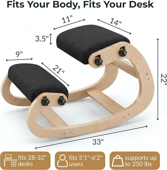 NYPOT Ergonomic Kneeling Chair with Adjustable Seats - Knee Chair for Posture Correction & Kneel Rocking Stool for Desk - Back Pain Relief for Home and Office, Supports 250 pounds - 5 Years Warranty
