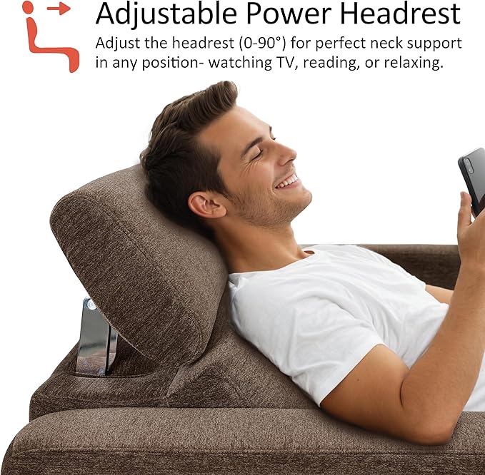 MCombo 88.6'' Reclining Sofa, Wall Hugger Power Recliner Sofa with Adjustable Headrest, USB A & C Charge Ports, Wood Legs, for Living Room (Fabric, HL198M3) (Coffee, 3-Seater)