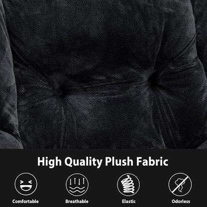 Youtanic Lazy Chair with Folding Ottoman, Accent Chair Plush Upholstered with Metal Structure and Non-Slip Pads, Sofa Armchair with Footrest and Side Storage Bag for Dorm, Room, Office, Black