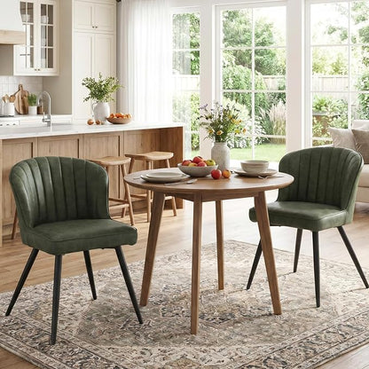 ROCITY Modern Upholstered Dining Chairs Set of 2 Green Leather Dining Room Chairs Armless Kitchen Chair with Black Metal Legs