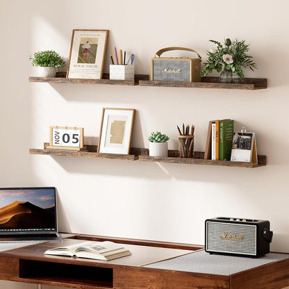 upsimples Floating Shelves for Wall, 23.6 Inch Shelves for Decor Storage Set of 6, Wall Mounted Wood Shelf for Bedroom, Living Room, Bathroom, Kitchen, Long Picture Ledge Shelves, Brown
