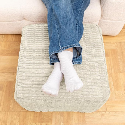 Asuprui Round Square Pouf Ottoman Foot Rest – Lightweight Modern Footstool with Plush Foam Filling, Perfect for Living Room Decor & Cozy Comfort – 20x20x14 Inch Chic Accent Piece (Cream)