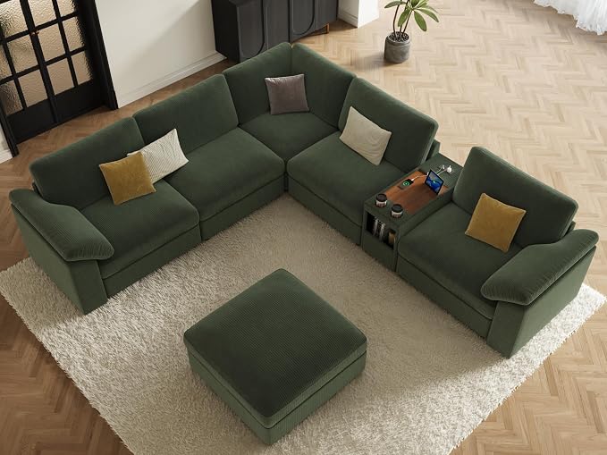 EASE MOOSE Oversized Sectional Modular Sofa, Extra Large v Shape Sectional Couch, Deep Seat Modular Cloud Couch,Removable Cover,Green