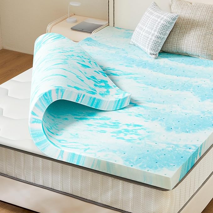 Sweetcrispy Memory Foam Mattress Topper California King, 4 Inch Thick Gel Infused Cooling Toppers Pad for Bed, Sleeper Sofa, RV, Camper, CertiPUR US Certified, Ventilated and Breathable