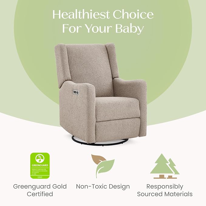 Delta Children Mercer Electronic Power Recliner and Swivel Glider with USB-A and Type-C Ports - Greenguard Gold Certified - Stain-Resistant Performance Fabric is Oeko-TEX Standard 100 Certified, Sand