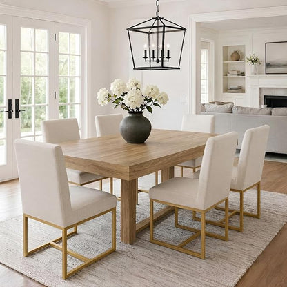 VESCASA Linen Upholstered Dining Chairs Set of 6, Mid Century Modern Padded Chair with Gold Metal Frame for Restaurant, Dining Room, Kitchen, Cream