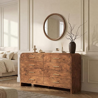 Curved 8-Drawer Dresser for Bedroom, 53.82" Wide Modern Chest of Drawers, Vanity Desk TV Stand for Living Room, Closet Storage Drawers Organizer Furniture, Nursery, Hallway, Dark Burl