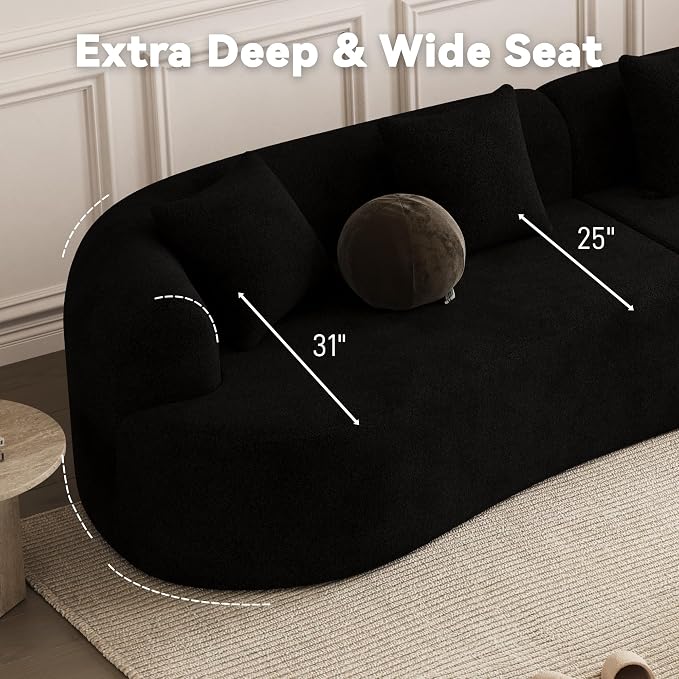 131" Curved Modular Sectional Sofa for Living Room, Modern Chenille Oversized Cloud Couch Sofa, Luxury Plush Extra Deep 4-Seater Boucle Couch for Apartment‌‌, No Assembly Required, Black