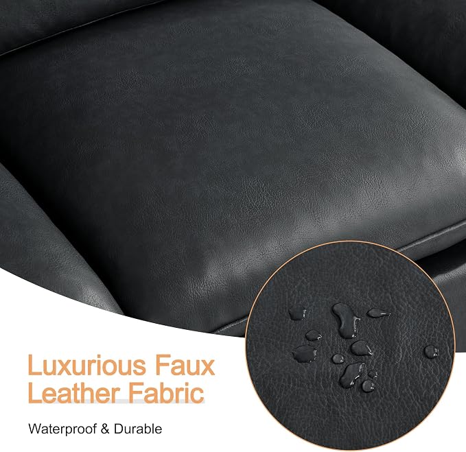 96" Faux Leather Modular Sectional Sofa with Movable Ottoman, Oversized 3 Seater Couch with Curved Armrests, Cloud Modern L-Shaped Sofa Deep Seat for Living Room, Black