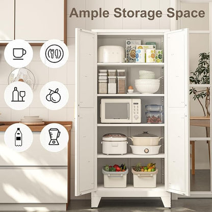 Baborokic 71H Tall Metal Storage Cabinet with 2 Doors and Adjustable Shelves,Farmhouse Storage Cabinet with Barn Doors,Pantry Storage for Home,Office,Dining Room,Kitchen(White)