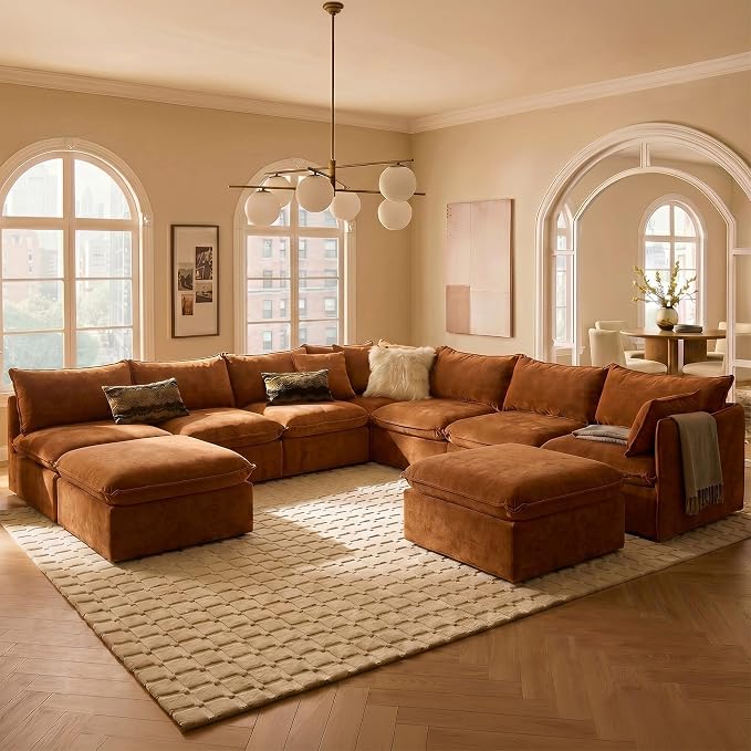 Cloud Modular Hosting Sectional, Oversized Deep Seat Comfort, Luxe Chenille | Fully Removable Washable Covers, Memory Foam Seat Cushions, Storage Ottoman, Premium Fabric