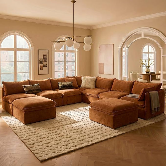Cloud Modular Hosting Sectional, Oversized Deep Seat Comfort, Luxe Chenille | Fully Removable Washable Covers, Memory Foam Seat Cushions, Storage Ottoman, Premium Fabric