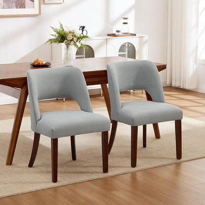 Dining Chairs Set of 2,Modern Dining Room Chairs with Thick Cushions,Upholstered Linen Fabric Kitchen Chairs for Kitchen Dining Room LIGHTGREY