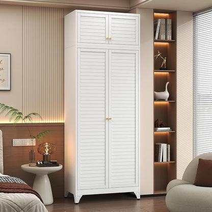 Polup Metal Armoire Wardrobe Closet, 86" Tall Wardrobe Armoire with Hanging Rod, Almirah for Clothes with Doors, 18" D x 32" W x 86" H, White, Assemble Required, Shipped in Two Packages