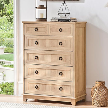 Joaxswe Farmhouse 6 Drawer Dresser for Bedroom Set of 2, 41" Tall Small Dressers & Chest of Drawers, Rustic Wood Dresser with Metal Handle, Storage Organizer Closet for Living Room, Hallway, Entryway