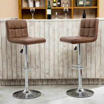 Furniwell Bar Stools Modern Pu Leather Swivel Adjustable Barstools Armless Counter Height Swivel Bar Stool Synthetic Leather Height Square Barstool with Set of 2(Brown)