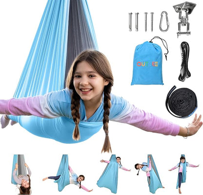 OUTREE Sensory Swing, Double Layer Therapy Swing with 360° Swivel Hanger, Healing & Relaxing Cuddle Sensory Swing for Kids and Adults with Autism, ADHD, Sensory Processing Disorder(Blue and Gray)