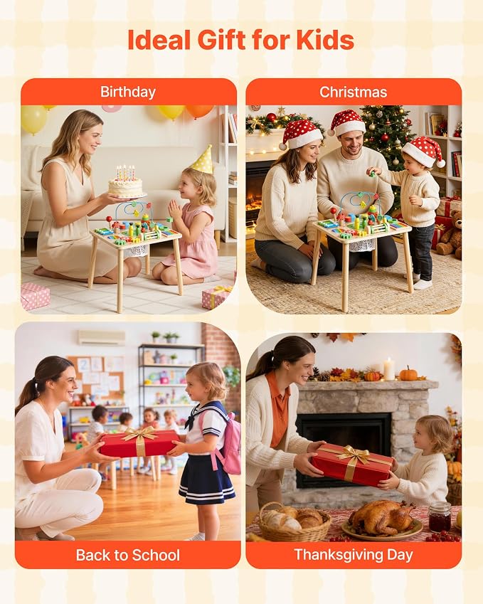 VEVOR Montessori Activity Table for Toddler 1-3 Years Old, 13 in 1 Wooden Learn Activity Desk, Baby Play Table for Boys & Girls Aged 6+ Months, Great Birthday, Christmas, Children's Day Present
