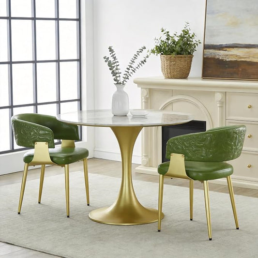 Atoll Modern Accent Dining Chairs Set of 2 with Upholstered PU Leather Seat & Curved Back, Metal Legs, Mid-Century Kitchen Chair for Dining Room, Living Room or Office (2, Green)