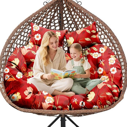 Double Egg Chair Cushion Replacement Waterproof for Outdoor Patio Hanging Basket Egg Chairs, 59x43-Inch Thickened 100% Cotton Large Double Eggs Swing Chair Cushions, Red Peony