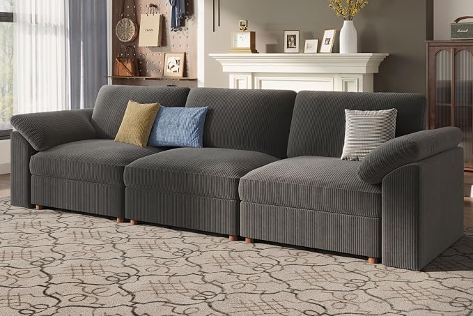 EASE MOOSE Oversized Sectional Modular Sofa,Comfty 3 Seat Cloud Couch,Modern Deep Seat Sectional for Living Room,Dark Gray